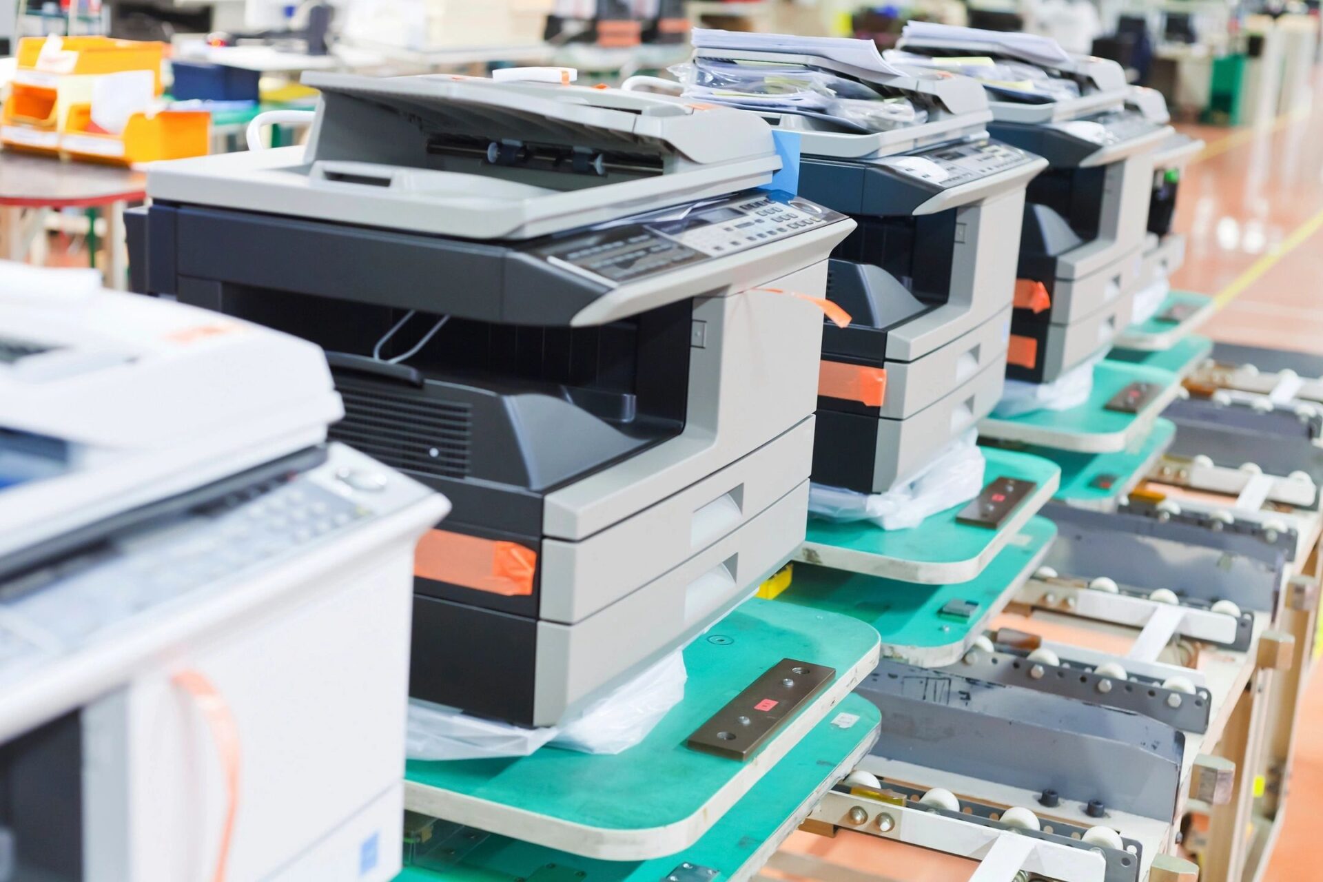fm=f_3882 several assembled copiers on factory close up.